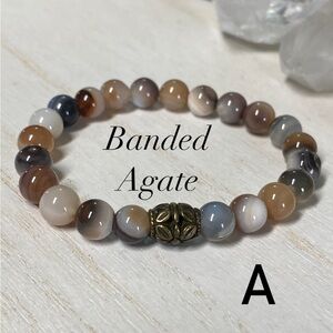 2/$40 - Banded Agate Gemstone Stretchy Bracelet - Unisex - 8mm